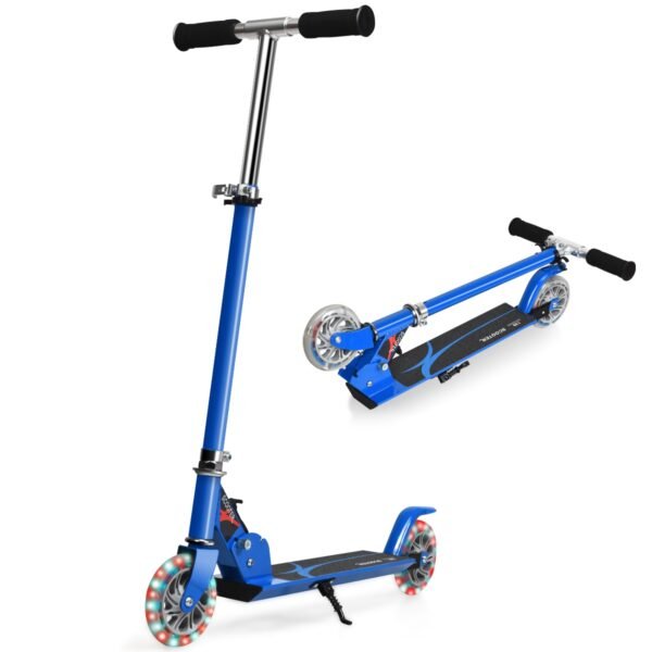 Patinete infantil dobrável de alumínio com rodas iluminadas por LED - Azul