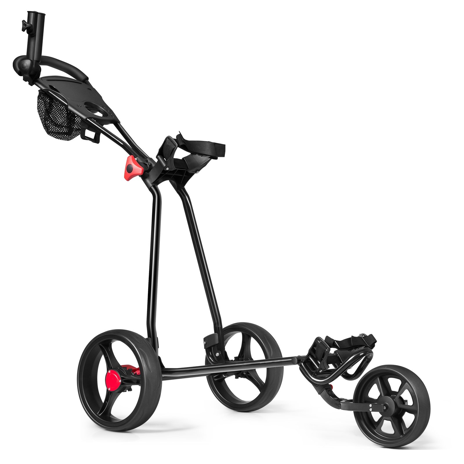 Carrinho de golfe dobrável com 3 rodas para uso externo.