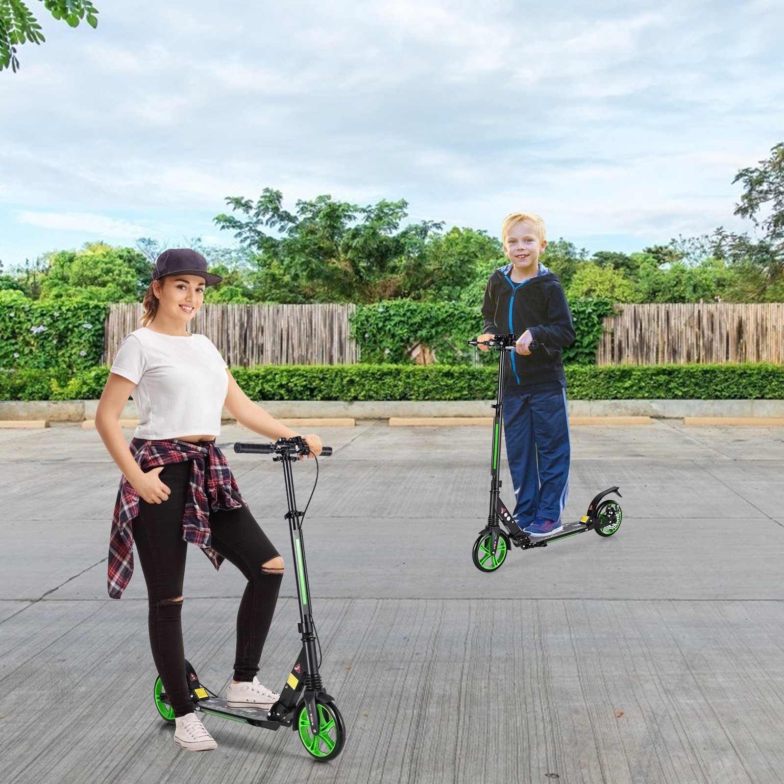 Patinete esportivo com plataforma de alumínio, patinete dobrável com altura ajustável, rodas pretas e azuis. - Image 2