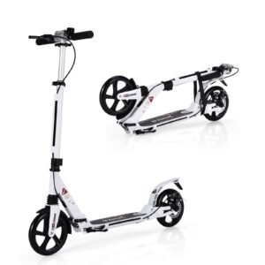 Patinete com campainha e alça de transporte, patinete dobrável, altura ajustável, branco