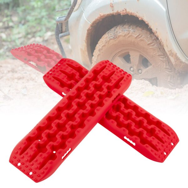 Conjunto de 2 placas auxiliares de partida para areia, degrau para pneus off-road em areia/lama/neve, 107 x 31 x 7 cm, vermelho.