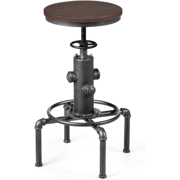 Banqueta de bar com altura ajustável de 59,5 a 75 cm, feita de madeira e metal.