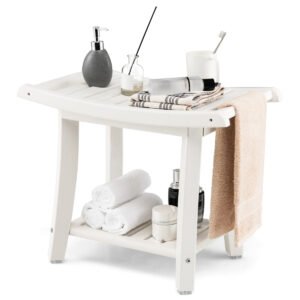 Banco de canto para chuveiro com prateleira de armazenamento para pernas de barbear - branco