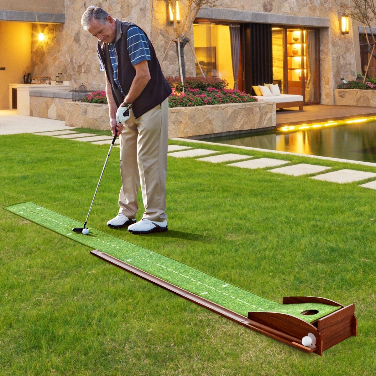 Tapete de treino de golfe para putting com retorno automático de bolas e 3 bolas incluídas. - Image 2
