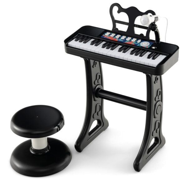 Teclado de Piano Infantil com 37 Teclas e Microfone para Crianças a partir de 3 Anos - Preto