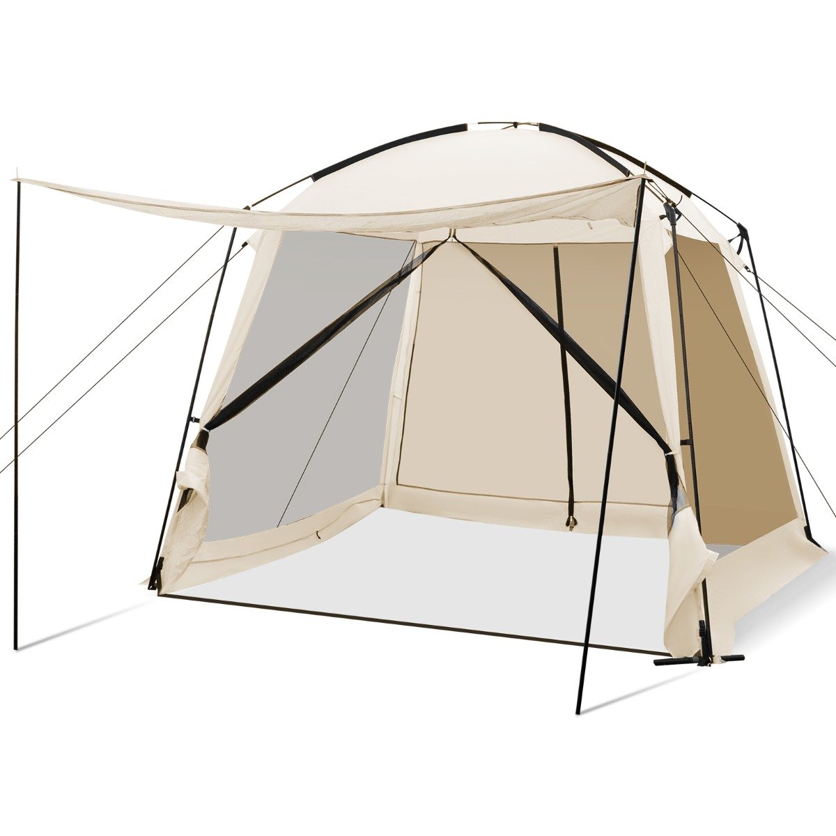 Tenda com cobertura telada de 300 x 300 cm com vestíbulo e porta com zíper - Bege