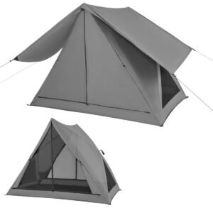 Barraca de camping pop-up para 2 a 3 pessoas com bolsa de transporte e sobreteto para mochilão, ideal para trilhas e caminhadas - Cinza
