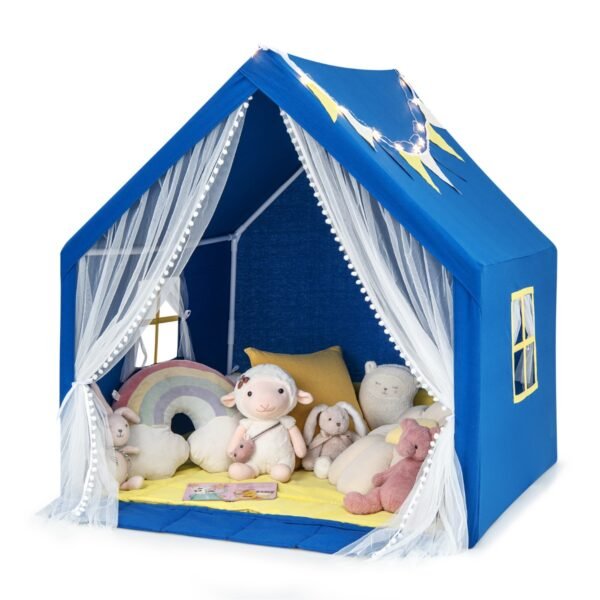 Tenda de brincar grande de 122 x 107 x 127 cm com tapete de algodão lavável - Azul