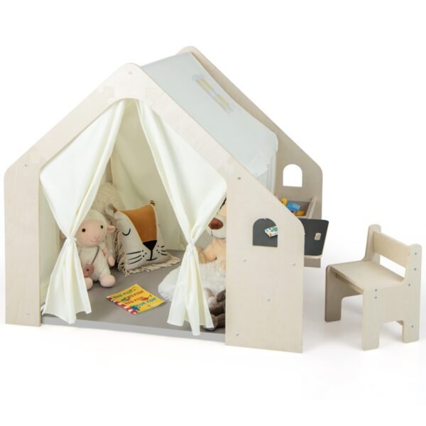 Casinha de brincar estilo Montessori para interiores, com caixa de arrumação e tapete para o chão, para crianças dos 2 aos 6 anos - Bege