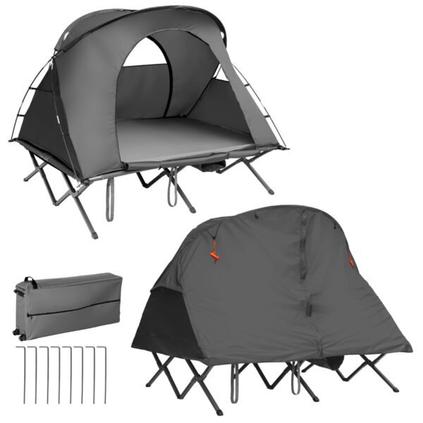Barraca de camping dobrável para 2 pessoas com capa externa impermeável - Cinza