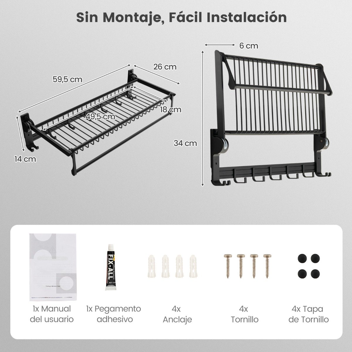 Suporte de toalha de parede com barra de toalha ajustável e ganchos móveis. Não requer montagem. - Image 3