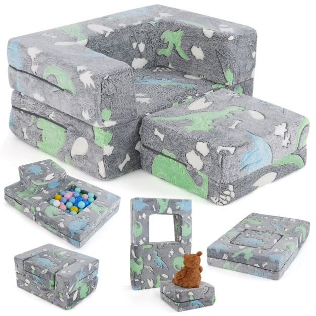 Sofá de brincar para crianças com capa lavável à máquina e enchimento de espuma de alta densidade - Arco-íris - Image 3