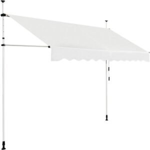 Toldo de 200 cm de largura com fixação por grampos, sem necessidade de furação, resistente aos raios UV, para varanda, com altura ajustável, bege.