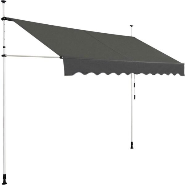 Toldo de 200 cm de largura com fixação por grampo, sem necessidade de furação, resistente aos raios UV, para varanda, com altura ajustável, cor cinza.