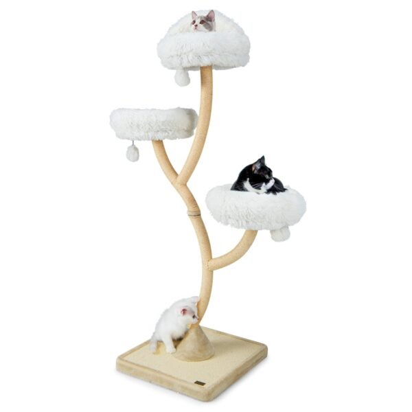 Árvore para gatos de 178 cm de altura, torre de 4 andares com 3 poleiros e bolas penduradas - Bege