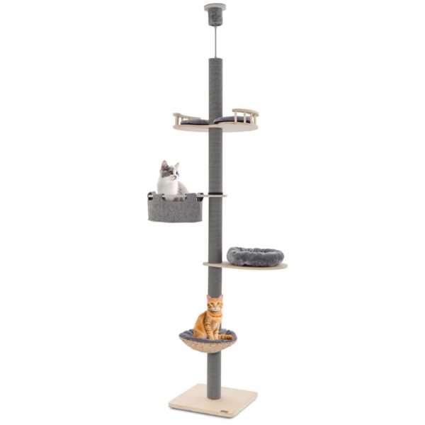 Árvore para gatos do chão ao teto com altura ajustável de 236 cm a 272 cm - Cinza