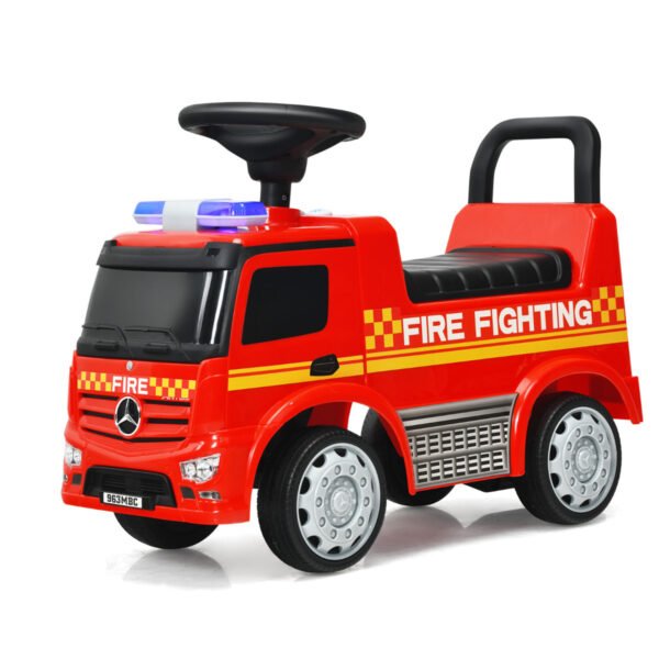Carrinho elétrico infantil Mercedes-Benz licenciado com espaço para guardar objetos, ideal para crianças pequenas.