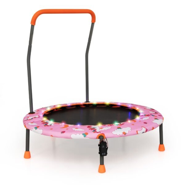 Mini trampolim infantil com luzes LED e alça de segurança - Rosa