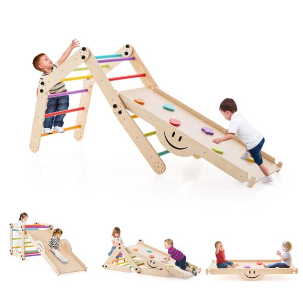 Escada triangular de escalada para playground interno com rampa reversível - Multicolorida