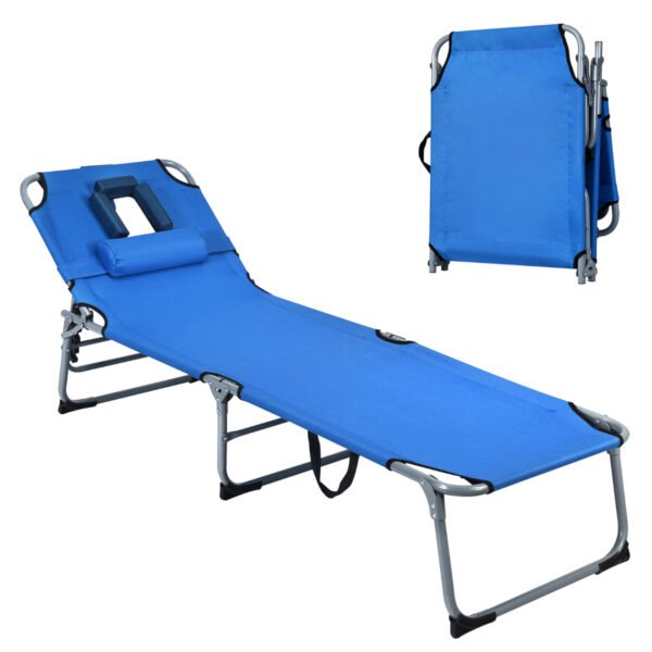 Espreguiçadeira dobrável ajustável para área externa, ideal para praia ou pátio - Azul