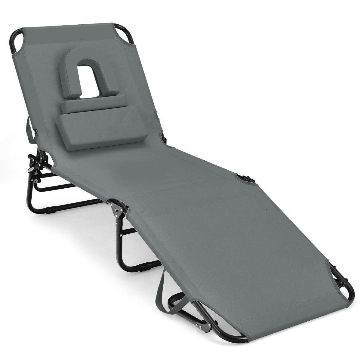 Cadeira de bronzeamento dobrável espreguiçadeira de praia com abertura para o rosto Turquesa