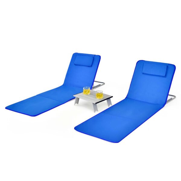 2 espreguiçadeiras ajustáveis ​​com mesa para praia, cor azul