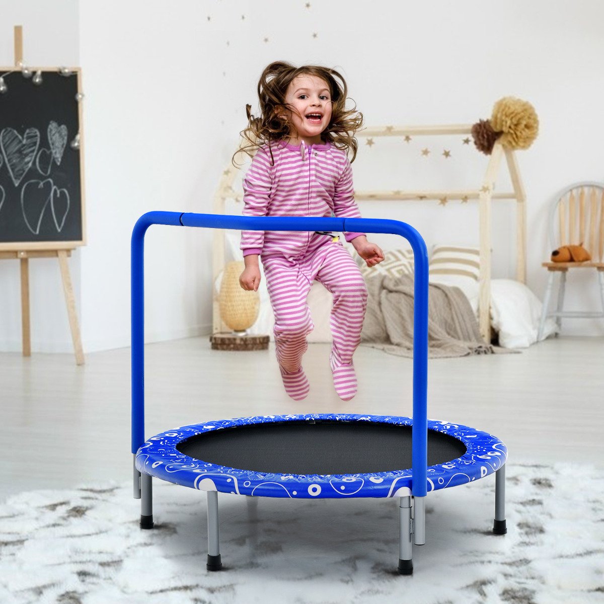 Cama elástica dobrável infantil com alça para uso interno e externo - Azul - Image 4