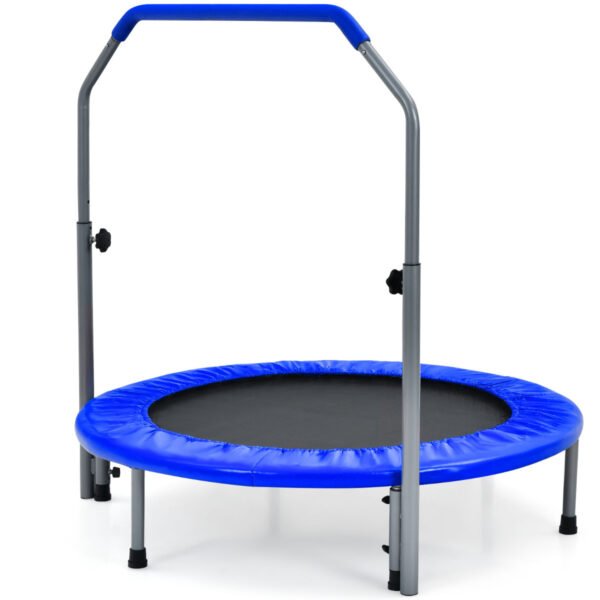Trampolim dobrável de 40 polegadas para exercícios com corrimão de 4 níveis e bolsa de transporte - Azul