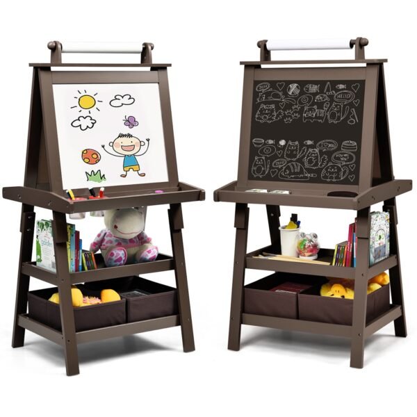 Cavalete de Arte 3 em 1 com Armazenamento Dupla Face - Marrom