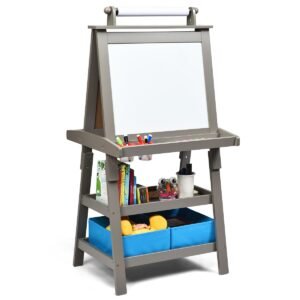 Cavalete infantil de dupla face com quadro branco e quadro negro