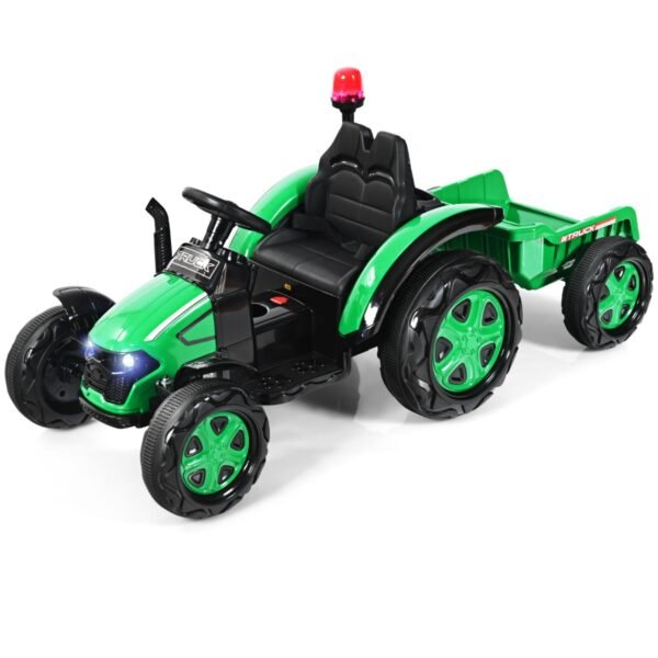 Trator elétrico infantil de 12V com reboque, brinquedo de trator, 151 x 68 x 70 cm, verde.