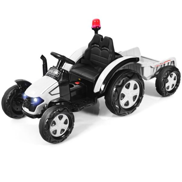 Trator de brinquedo com reboque para crianças, trator de passeio 12V, 151 x 68 x 70 cm, branco