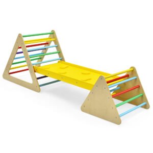 Conjunto de Brinquedos de Escalada 3 em 1 para Crianças: Triângulo de Escalada, Escada e Escorregador - Estrutura de Escalada Colorida