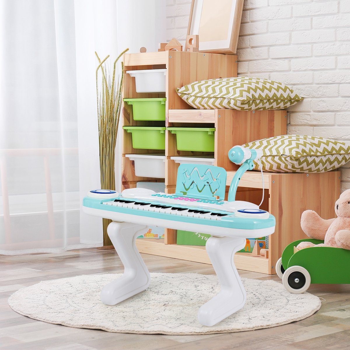 Piano digital infantil de 37 teclas com microfone, 48 x 20 x 38 cm, azul - Image 2