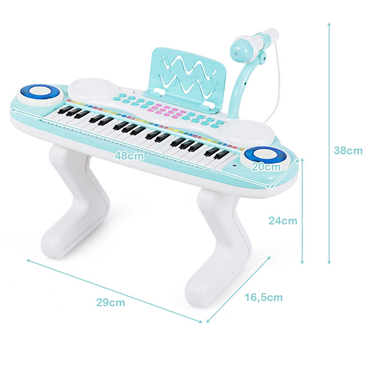 Piano digital infantil de 37 teclas com microfone, 48 x 20 x 38 cm, azul - Image 3
