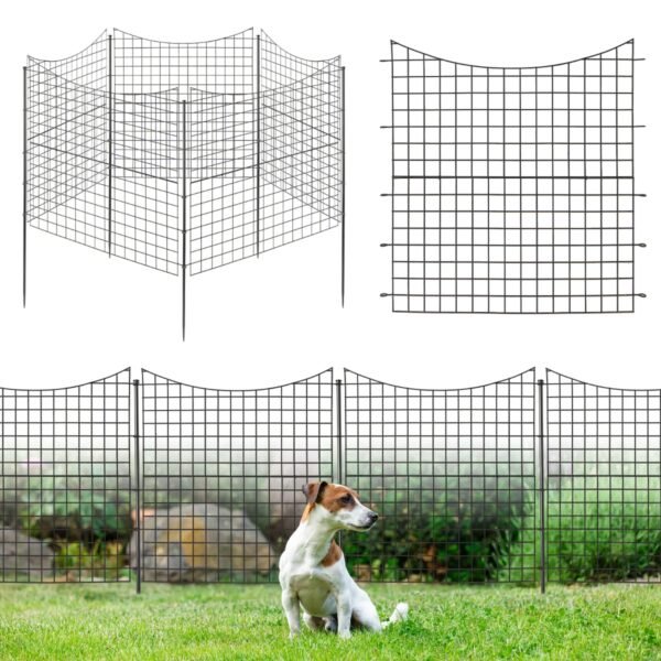 Cerca decorativa para jardim com 5 painéis e 5 estacas - Preta