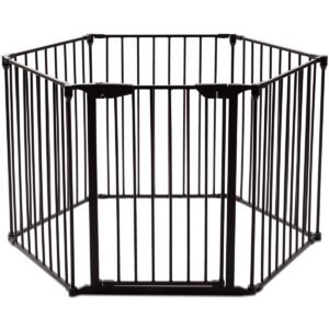 Cercado de segurança para bebês e animais de estimação com 6 painéis e porta de passagem - Preto