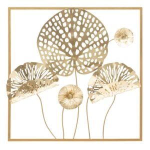 PAINEL FERRO FLORES DOURADA 50X5X50 CM