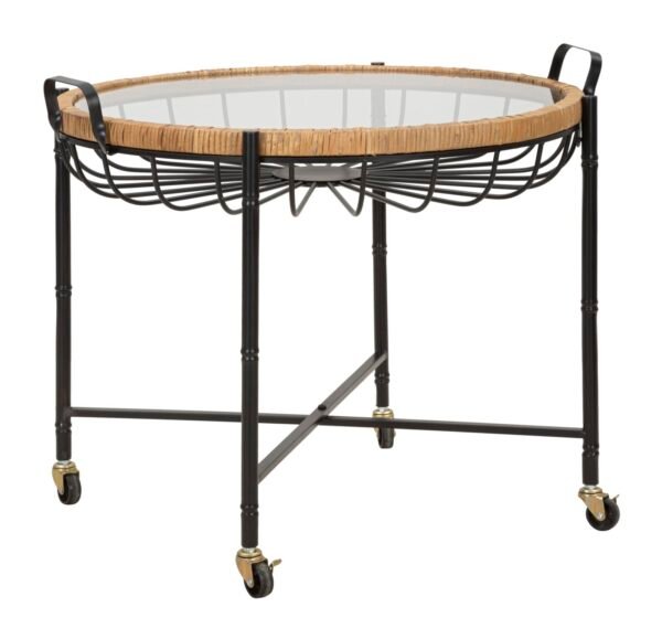 MESA CEBU COM VIDRO E RODAS 70,5X65X57 CM