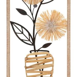 PAINEL DE PAREDE EM VASO DE FERRO E MADEIRA 40X3,5X80 CM