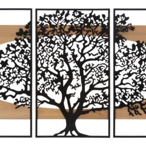 CONJUNTO PAINEL DE PAREDE ÁRVORE FERRO E MADEIRA 3PCS CM 176X2X90 (63X2X90-50X2X90)
