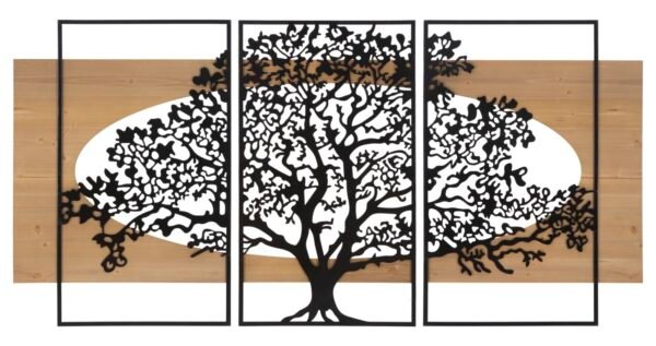CONJUNTO PAINEL DE PAREDE ÁRVORE FERRO E MADEIRA 3PCS CM 176X2X90 (63X2X90-50X2X90)