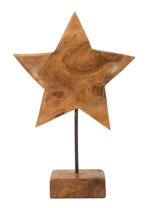 ESCULTURA DE ESTRELA EM TECA RECICLADA 28X12X42 CM (PEÇAS ÚNICAS - NÃO SUBSTITUÍDAS EM SÉRIE)