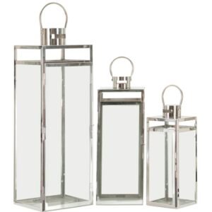 CONJUNTO LANTERNAS PRATA 3 PCS CM 22X22,5X70,5-18X18,5X50-14X14,5X38