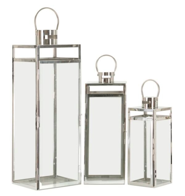 CONJUNTO LANTERNAS PRATA 3 PCS CM 22X22,5X70,5-18X18,5X50-14X14,5X38