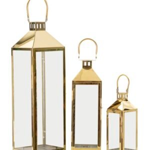 CONJUNTO LANTERNAS OURO 3 PCS CM 18X19X61-15X14,5X44,5-11X10X30