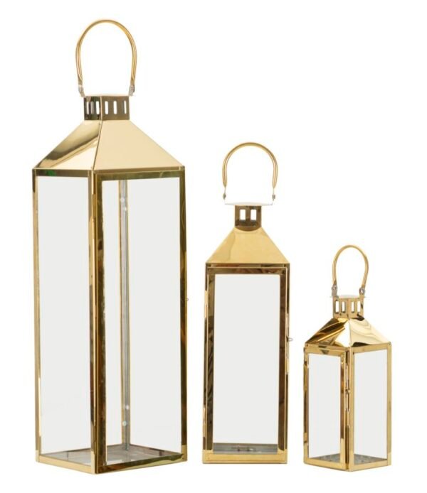 CONJUNTO LANTERNAS OURO 3 PCS CM 18X19X61-15X14,5X44,5-11X10X30