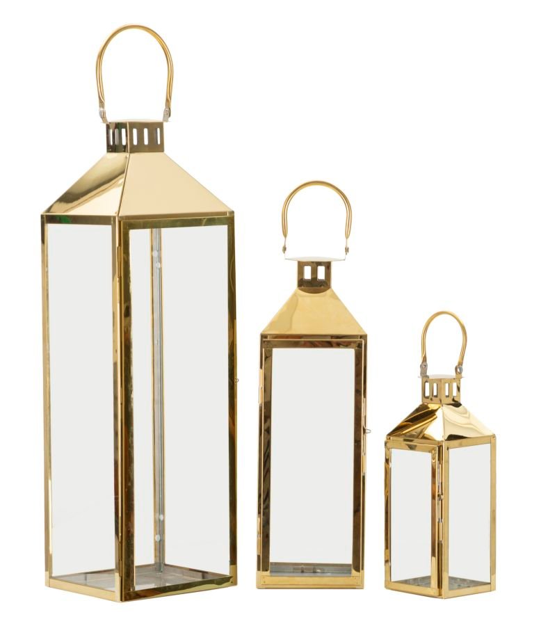 CONJUNTO LANTERNAS OURO 3 PCS CM 18X19X61-15X14,5X44,5-11X10X30