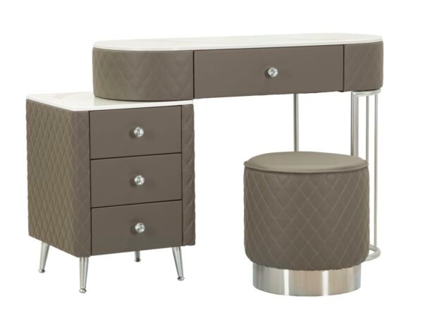 SANITA SHARON CINZA C/PUFF PERNAS PRATA CM 120X40X75 (MEDIDA PUFF Ø36X39)