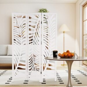 Divisória de ambiente com 3 painéis, 8 bolsos de armazenamento e 4 ganchos - Natural